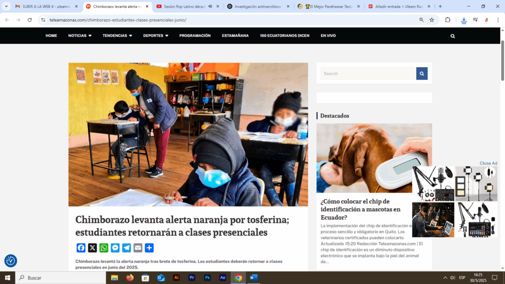 Chimborazo levanta alerta naranja por tosferina; estudiantes retornarán a clases presenciales