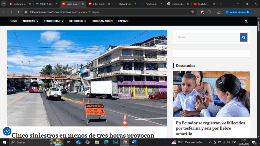 Cinco siniestros en menos de tres horas provocan caos en Quito este jueves 29 de mayo 2 Cinco siniestros en menos de tres horas provocan caos en Quito este jueves 29 de mayo