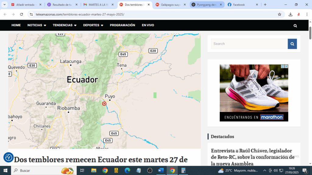 Dos temblores remecen Ecuador este martes 27 de mayo de 2025 3 Dos temblores remecen Ecuador este martes 27 de mayo de 2025