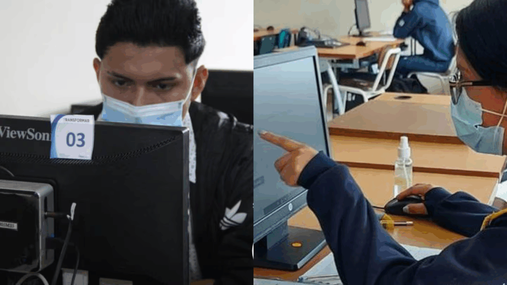 ¡Atención, bachilleres! Así puedes realizar el Registro Nacional 2025 para acceder a la universidad en Ecuador 4 Dos jóvenes durante el examen de la Senescyt (Educación Superior)