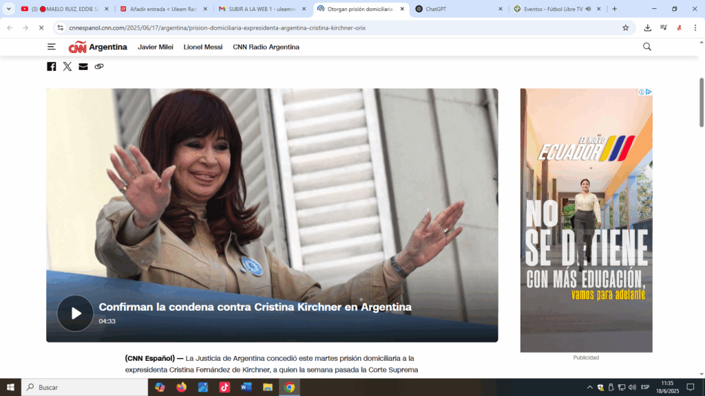 Otorgan prisión domiciliaria a la expresidenta de Argentina Cristina Fernández de Kirchner 3 Otorgan prisión domiciliaria a la expresidenta de Argentina Cristina Fernández de Kirchner