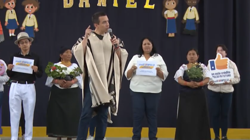 Daniel Noboa habla del paro nacional en evento en Otavalo, epicentro de las protestas