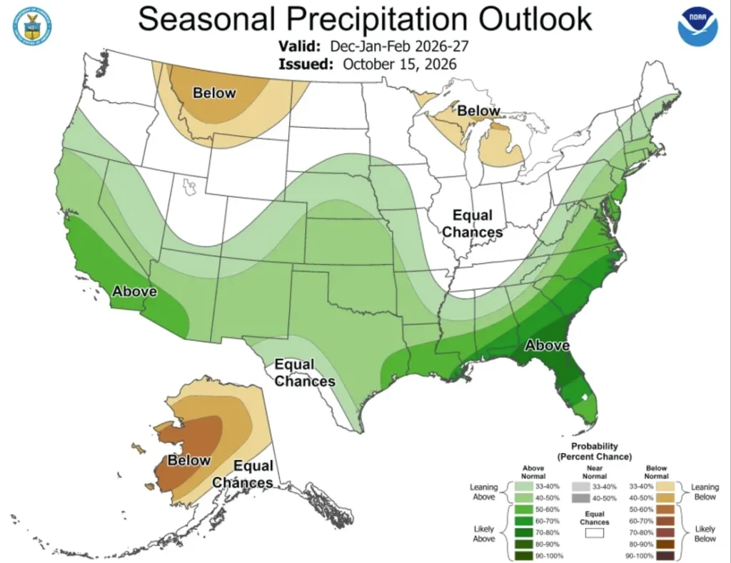 Se acerca el invierno con un pronóstico de tormentas fuertes en EE.UU. por el “súper El Niño”. Aquí las predicciones mapa 20261015210429814