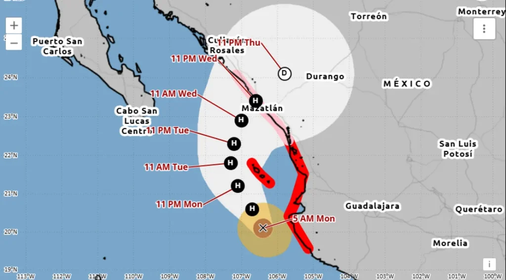 El potente huracán Simon azota frente a la costa de Jalisco en México nhc simon 5am